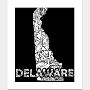 Mandala art map of Delaware with text in white Posters and Art